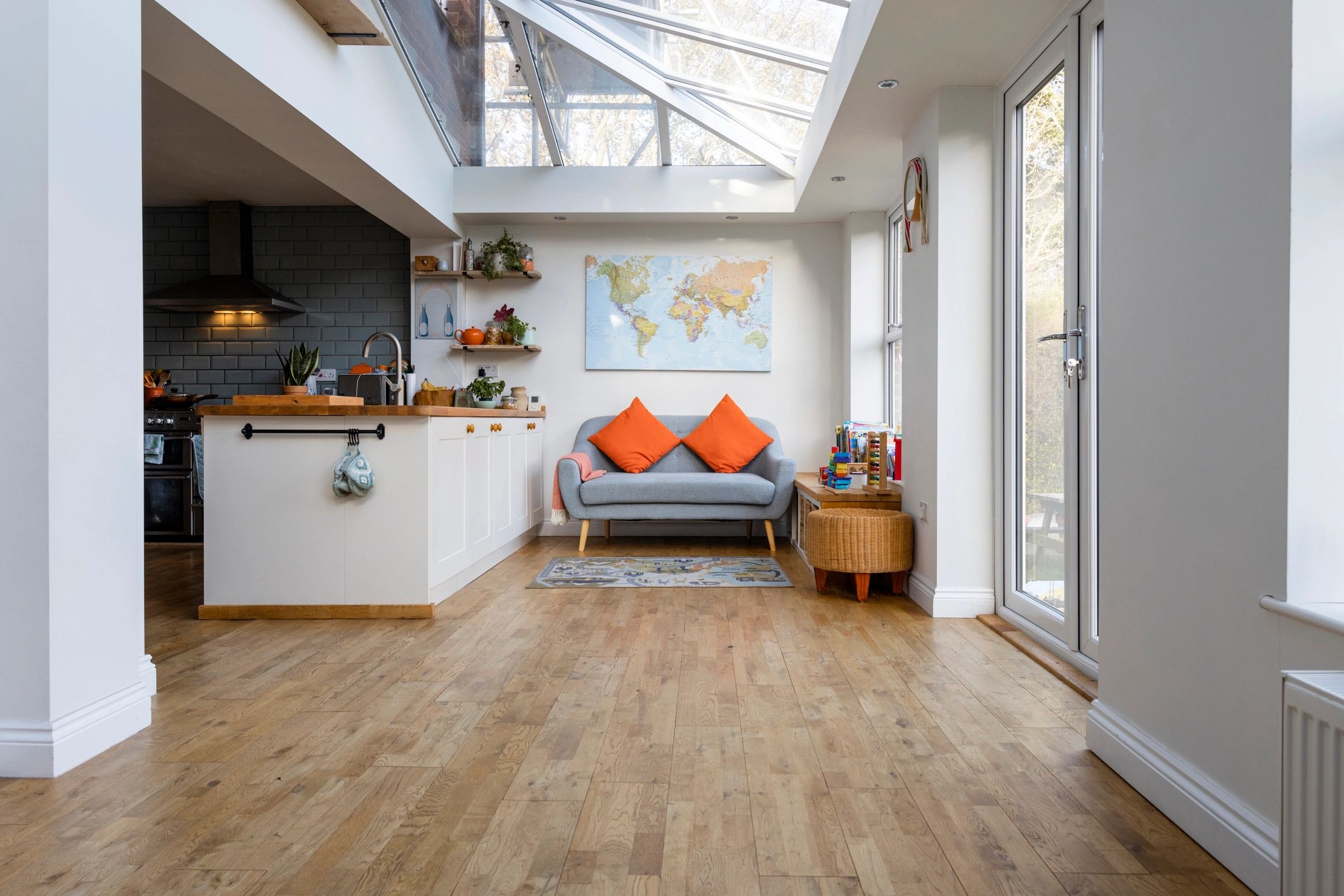Modern open plan home interior after renovation